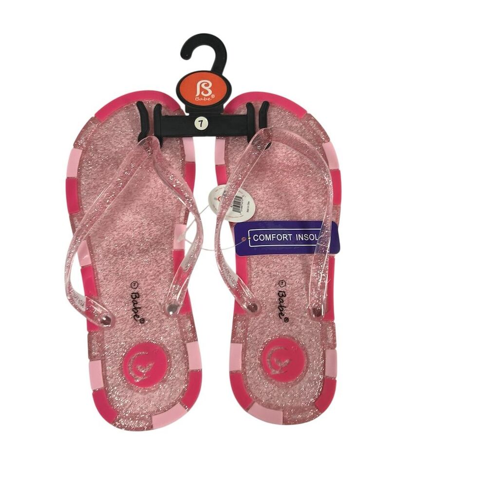 Babe Women's Pink Glitter Flip-Flop Sandals Size 7 Casual Summer